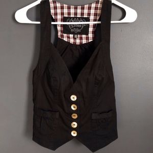 GUESS Black Cropped Mini Vest w/ Gold Buttons